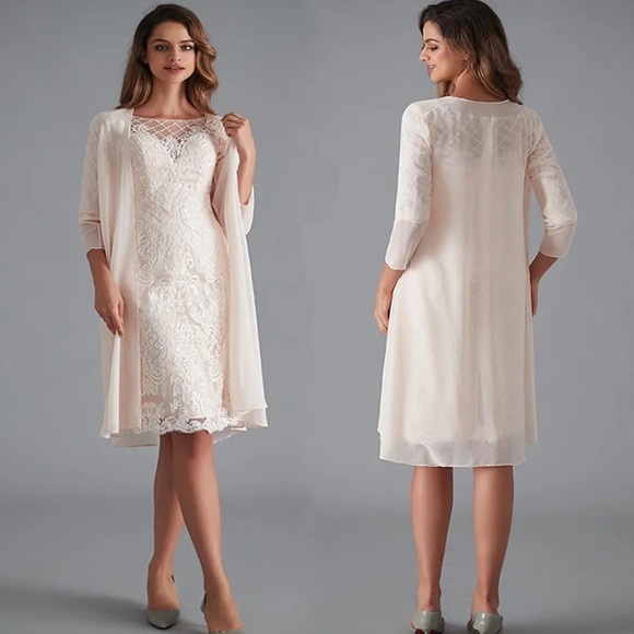 Dresses & Skirts - Elegant Lace Mother Of The Bride/Groom Sheath Silhouette 3/4 Sleeve Dress